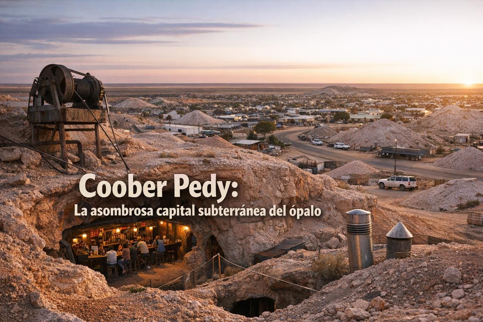Imagen generada con IA para el artículo Coober Pedy: La Asombrosa Ciudad Subterránea de Ópalo en el Outback