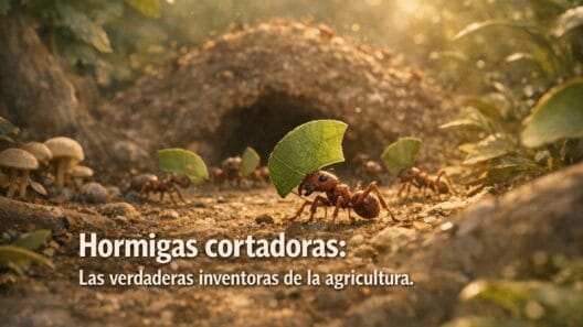 Hormigas Cortadoras: Pioneras de la Agricultura por Millones de Años 3 Imagen generada con IA para el artículo Hormigas Cortadoras: Pioneras de la Agricultura por Millones de Años