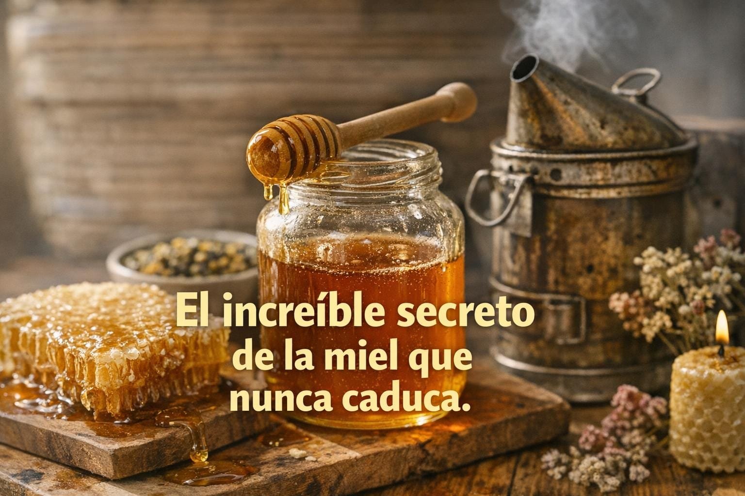 Imagen generada con IA para el artículo La Miel Nunca Caduca: ¡El Increíble Secreto Revelado!