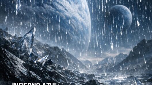 Imagen generada con IA para el artículo HD 189733b: El Planeta Azul Infernal con Lluvia de Cristal