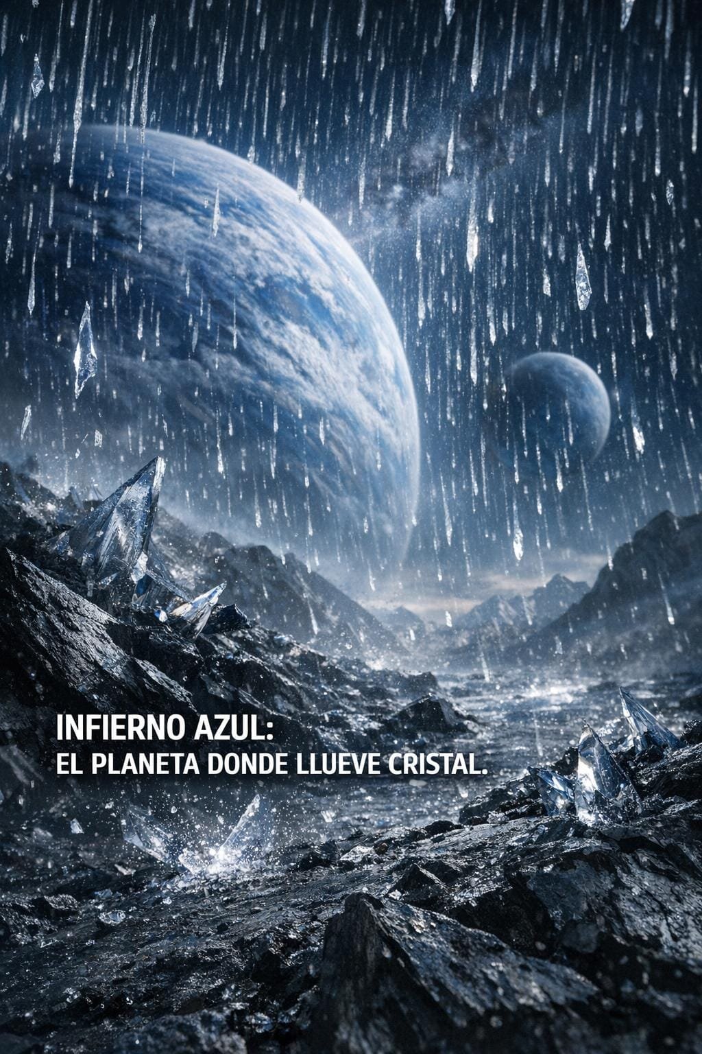 Imagen generada con IA para el artículo HD 189733b: El Planeta Azul Infernal con Lluvia de Cristal