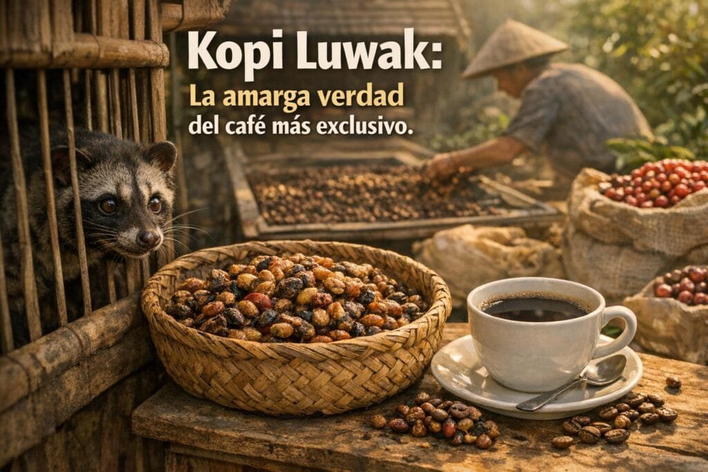 Imagen generada con IA para el artículo Kopi Luwak: El Café Exclusivo de Civeta y su Impactante Verdad