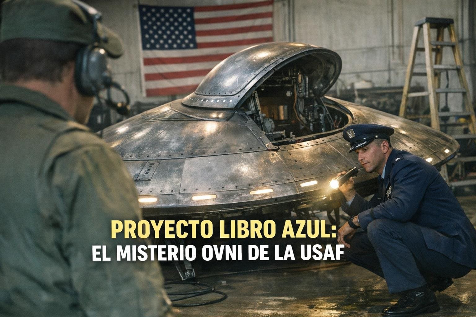 Imagen generada con IA para el artículo Proyecto Libro Azul: OVNIs, Avistamientos y Misterios de la USAF