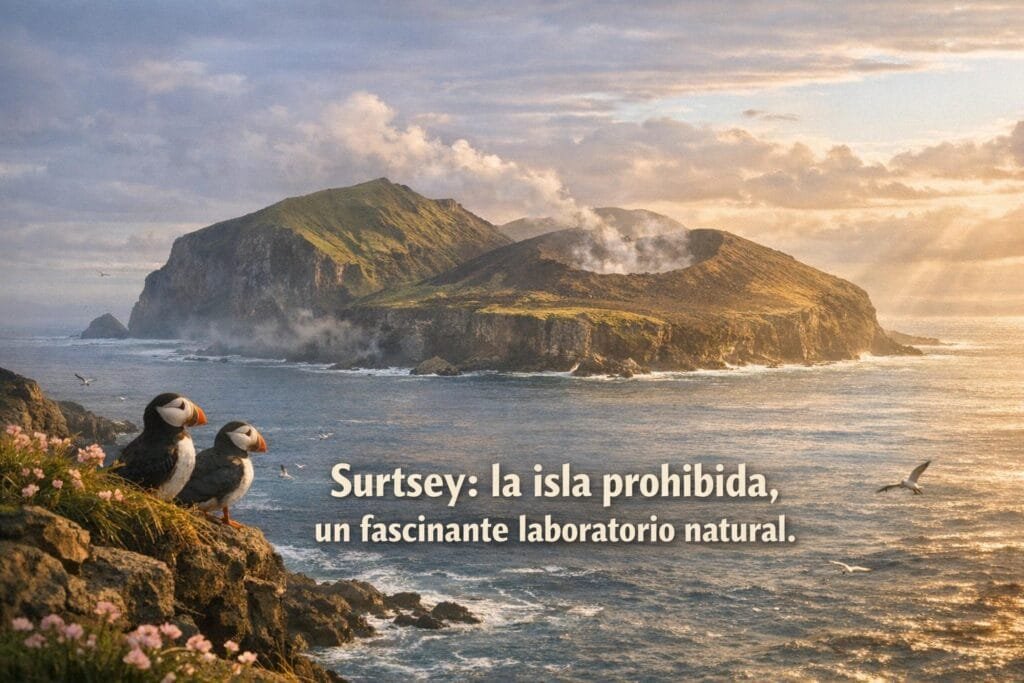 Imagen generada con IA para el artículo Surtsey: La Fascinante Isla Prohibida, Laboratorio Natural