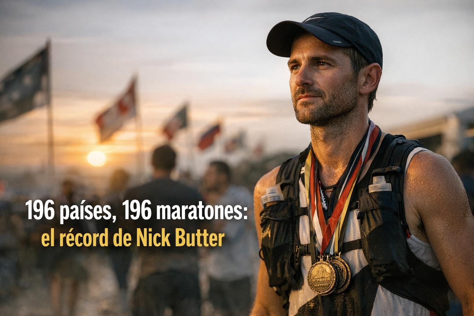 Imagen generada con IA para el artículo Nick Butter: El Increíble Récord de 196 Maratones en 196 Países