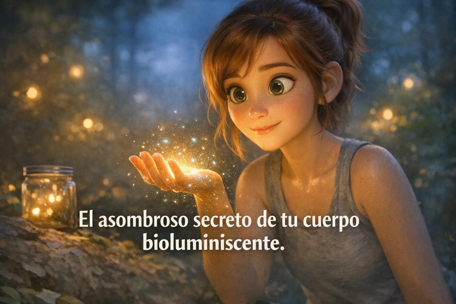 Imagen generada con IA para el artículo Tu cuerpo brilla: El asombroso secreto de la bioluminiscencia