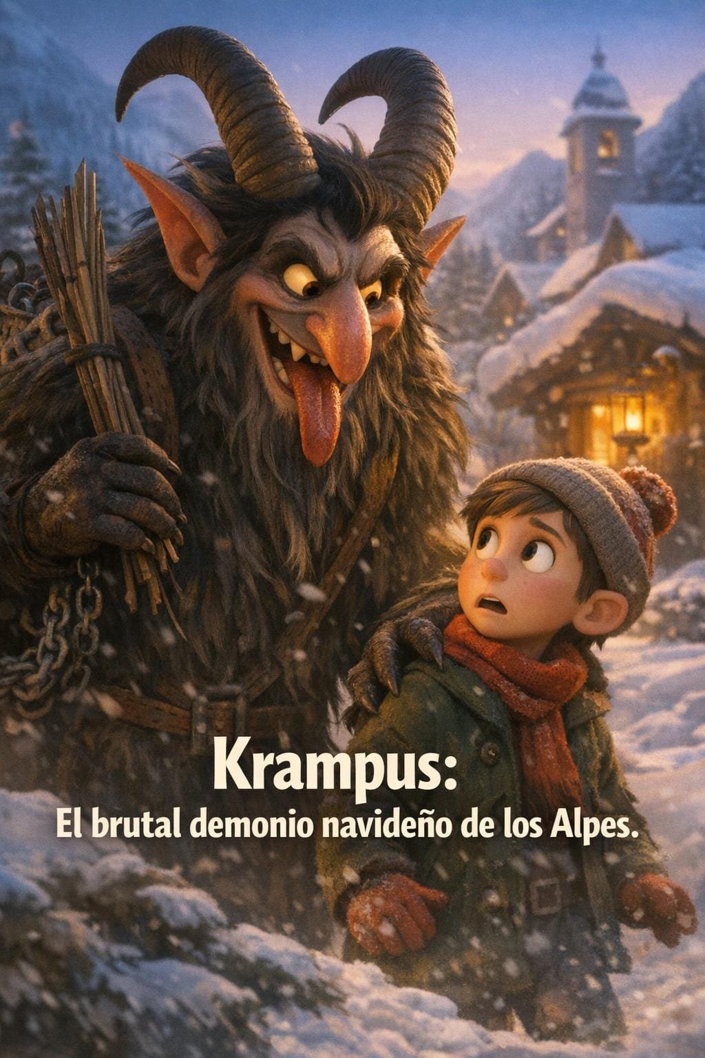 Imagen generada con IA para el artículo Krampus: ¡Brutal! El demonio navideño que castiga en los Alpes