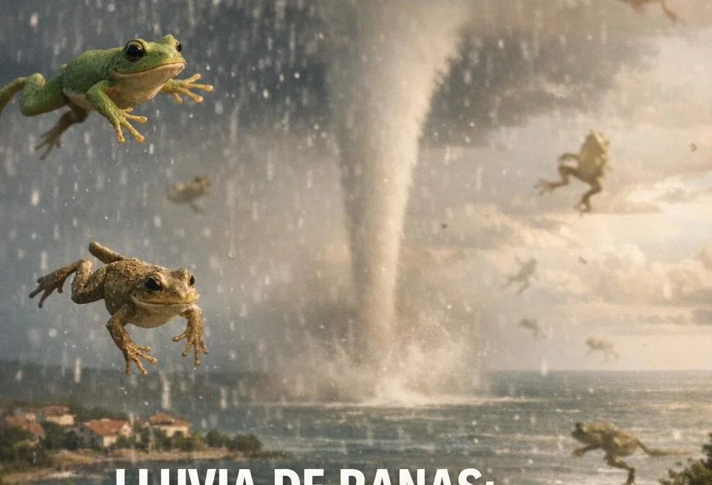 Imagen generada con IA para el artículo Asombrosa Lluvia de Ranas: la Ciencia tras la Tromba Marina