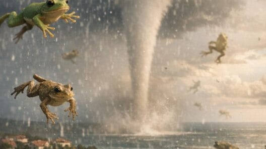 Imagen generada con IA para el artículo Asombrosa Lluvia de Ranas: la Ciencia tras la Tromba Marina