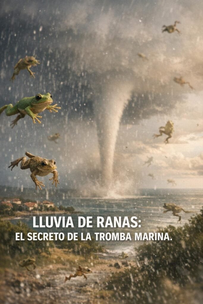 Imagen generada con IA para el artículo Asombrosa Lluvia de Ranas: la Ciencia tras la Tromba Marina
