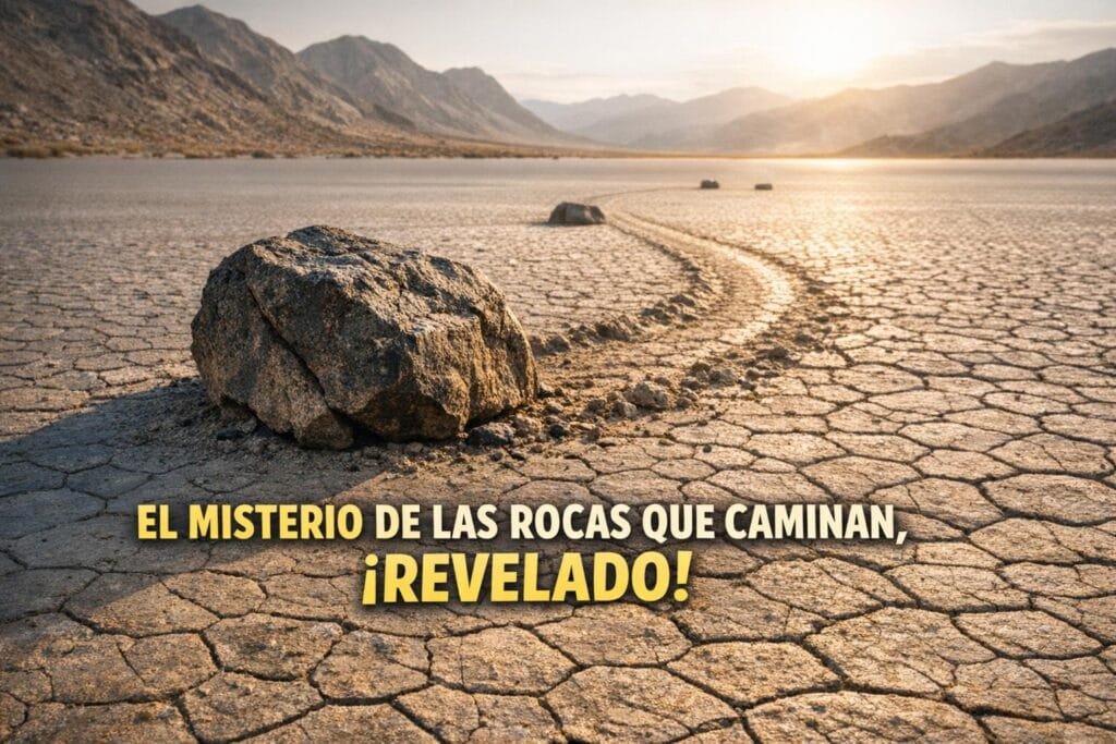 Imagen generada con IA para el artículo ¡Revelado! El misterio de las rocas que caminan en Valle de la Muerte