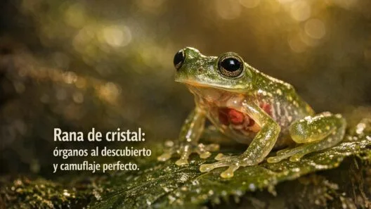 Imagen generada con IA para el artículo La Increíble Rana de Cristal: Órganos Visibles y Camuflaje