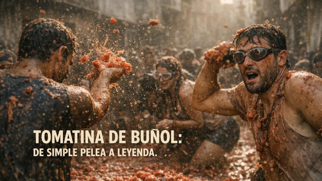 Imagen generada con IA para el artículo El Increíble Origen de la Tomatina de Buñol: De Pelea a Leyenda