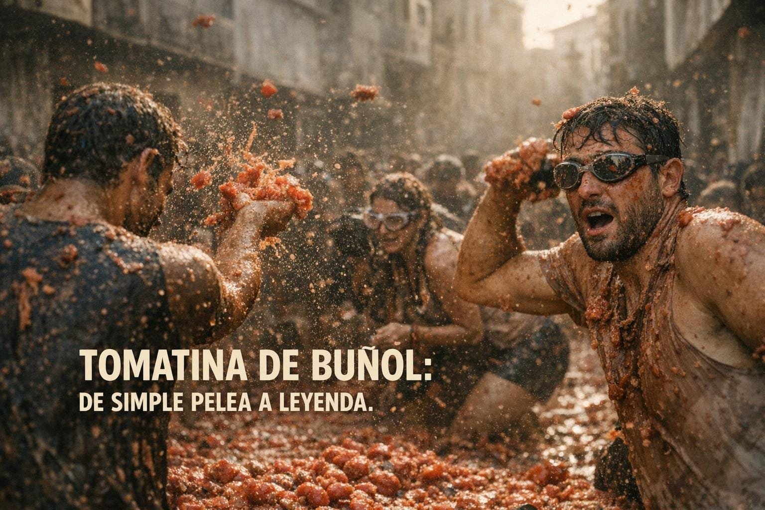 Imagen generada con IA para el artículo El Increíble Origen de la Tomatina de Buñol: De Pelea a Leyenda