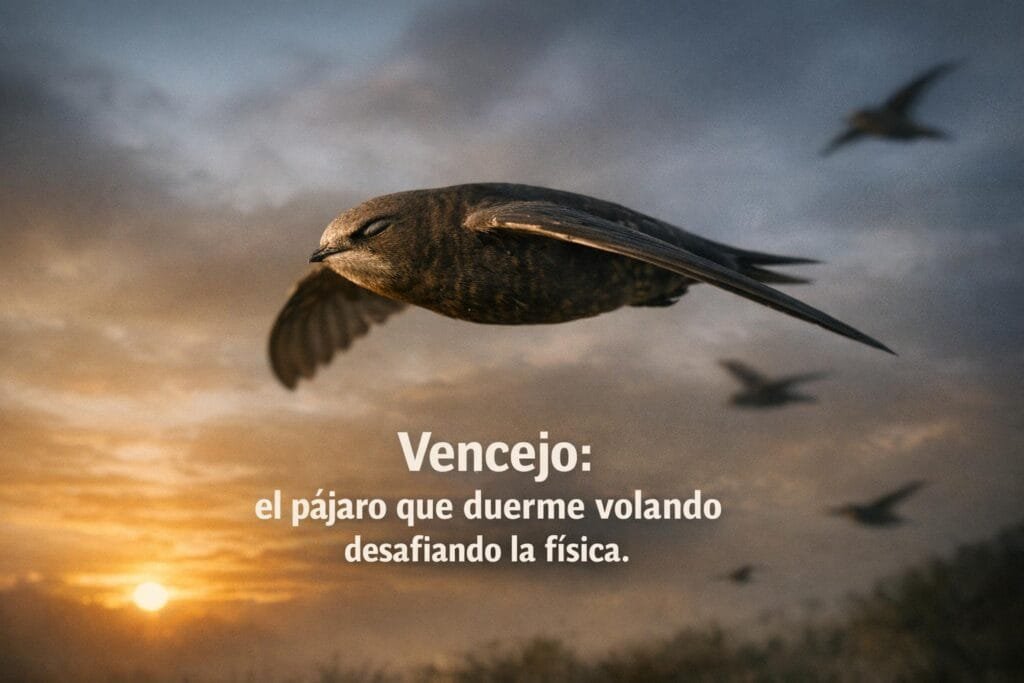 Vencejo: el increíble pájaro que duerme volando y desafía la física 1 Imagen generada con IA para el artículo Vencejo: el increíble pájaro que duerme volando y desafía la física