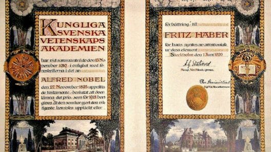 Diploma original del Premio Nobel de Química de 1918 otorgado a Fritz Haber por la síntesis del amoniaco