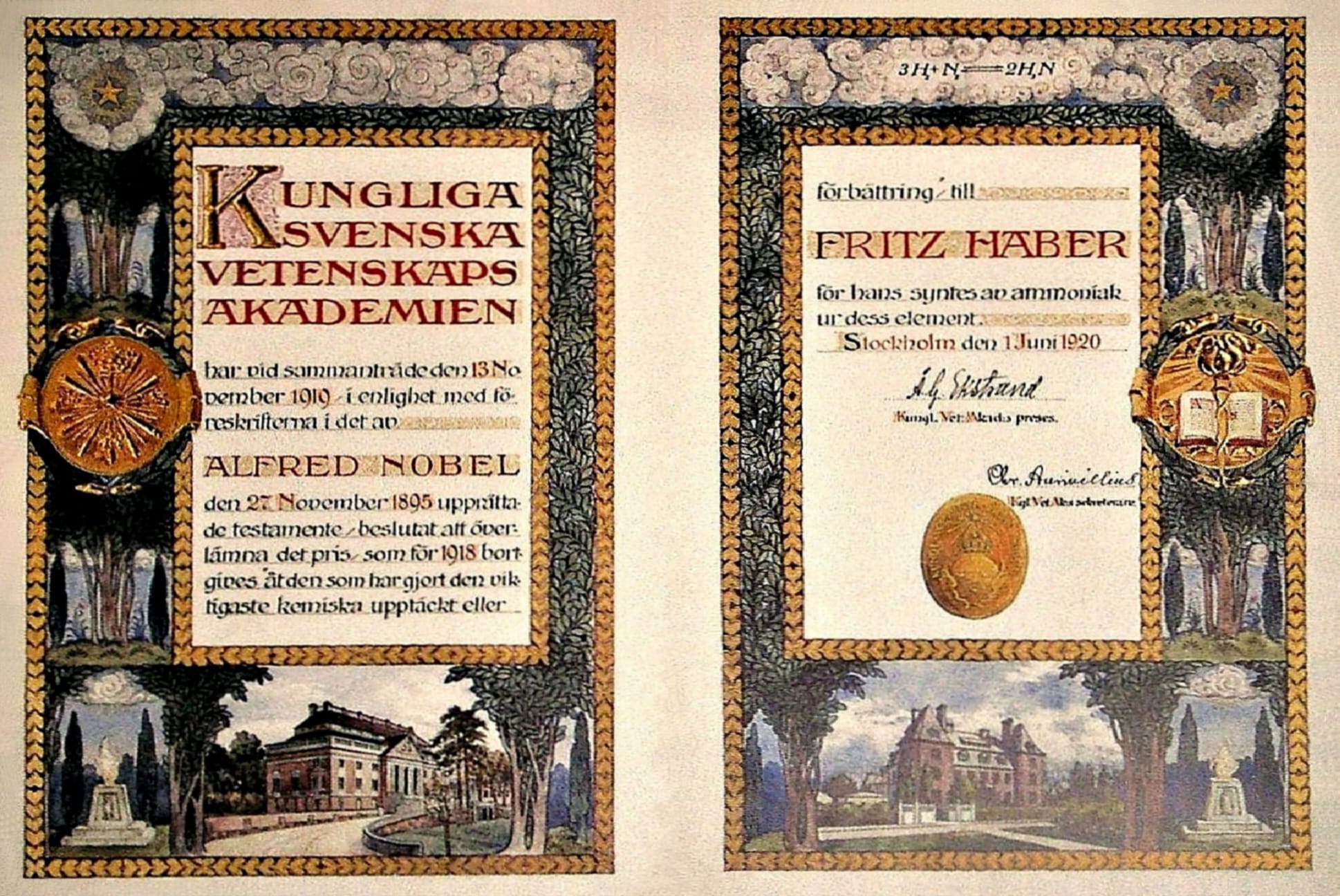 Fritz Haber: el Nobel que alimentó al mundo y creó armas químicas 3 Diploma original del Premio Nobel de Química de 1918 otorgado a Fritz Haber por la síntesis del amoniaco