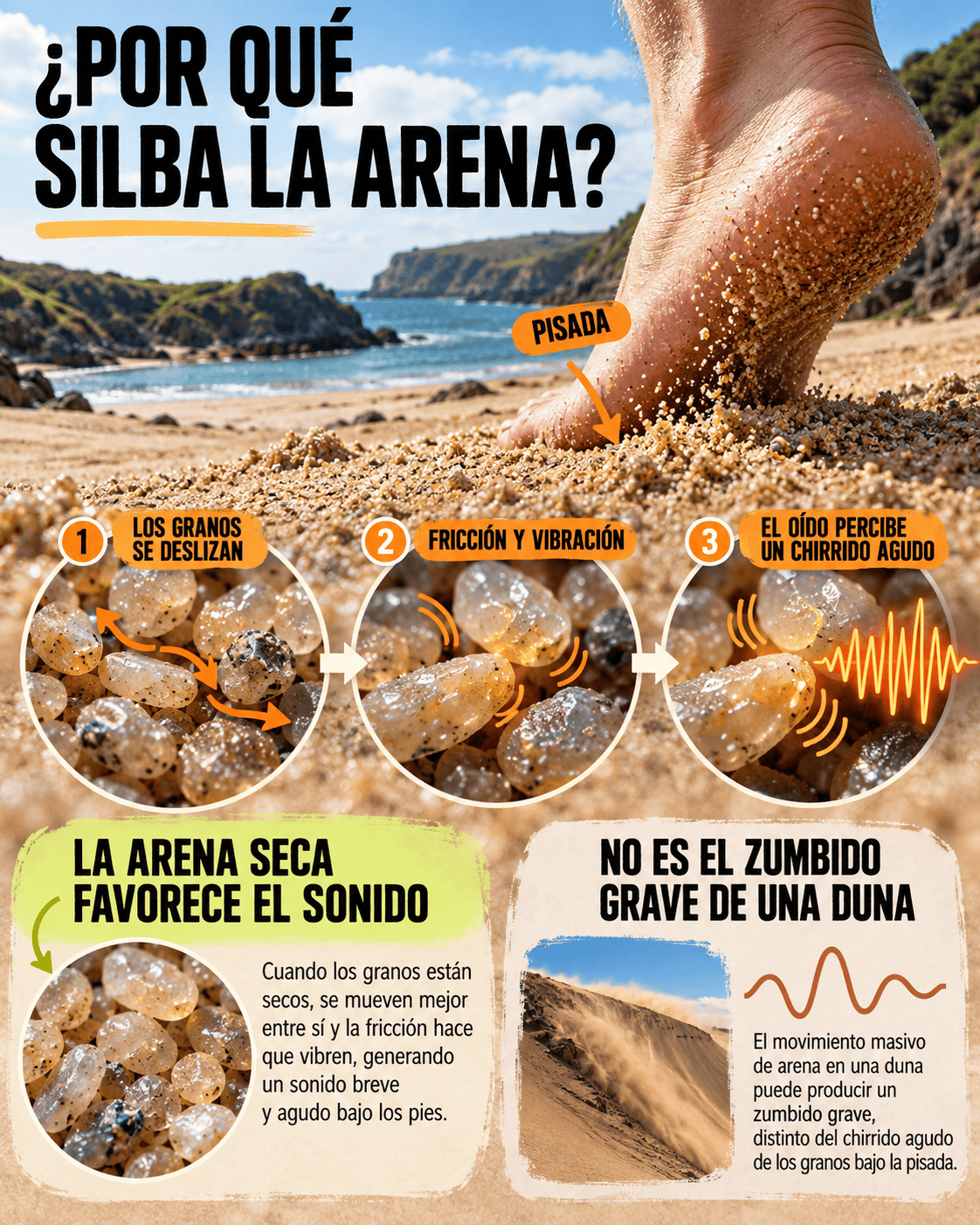 Cómo la fricción entre granos secos produce el silbido de Porthor