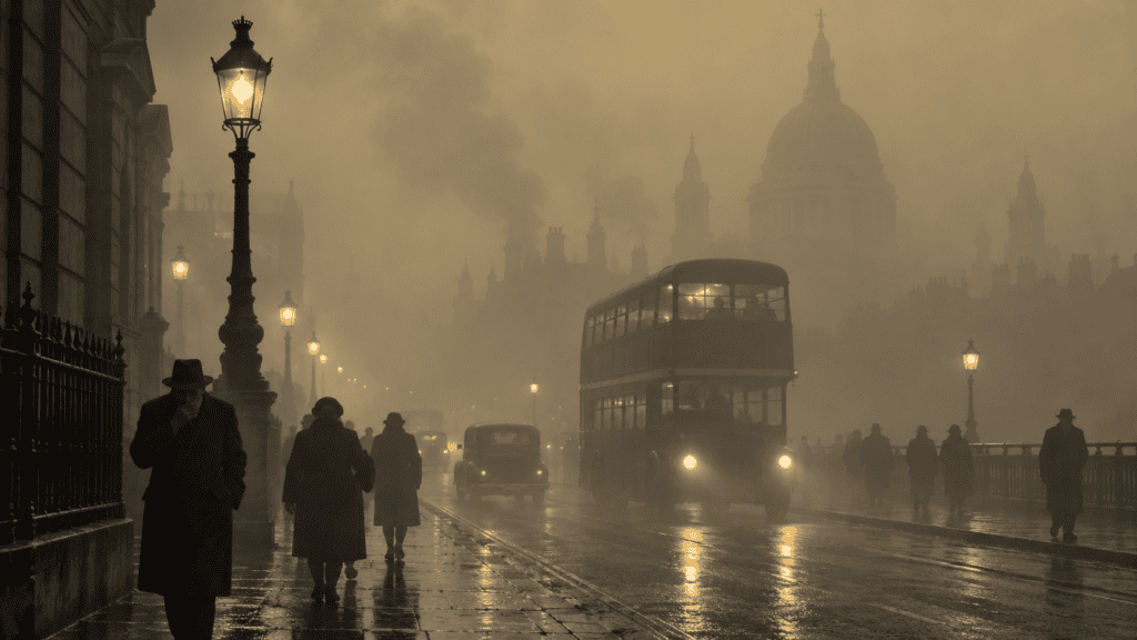 La niebla que atrapó a Londres durante cinco días 4 Recreación editorial de Londres bajo la niebla contaminada de diciembre de 1952.