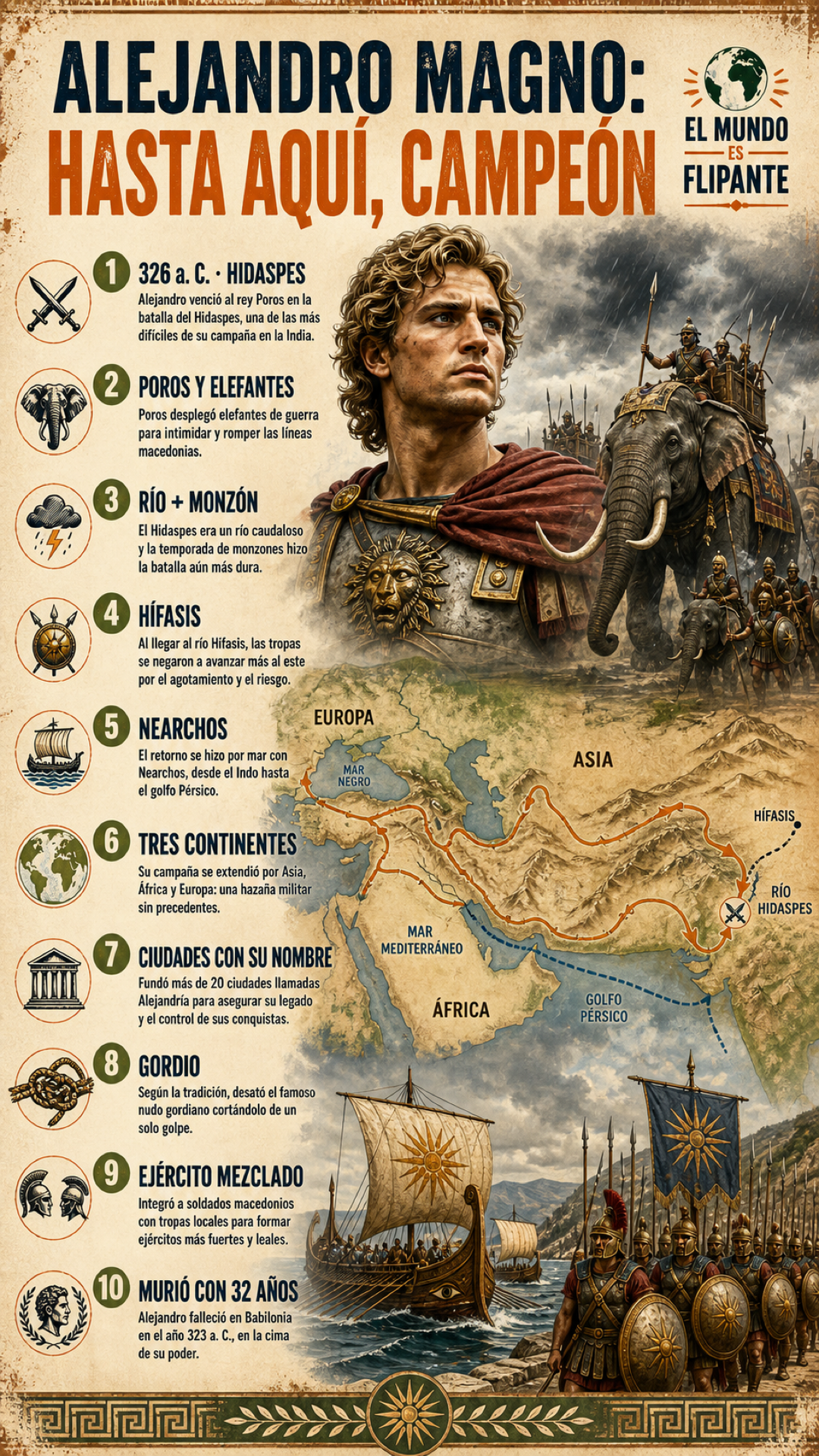 La campaña más extraña de Alejandro Magno 7 Infografía sobre la campaña de Alejandro Magno en la India, el río Hidaspes y el límite de su ejército