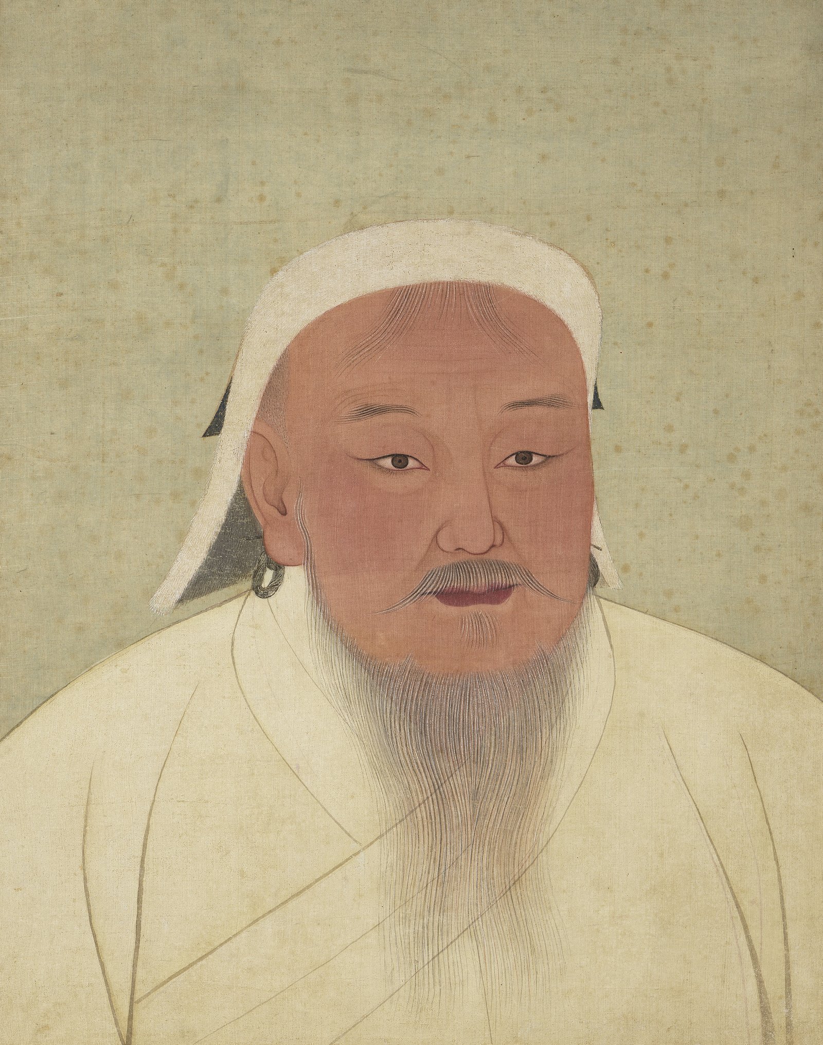Retrato tradicional de Gengis Kan en un álbum histórico chino