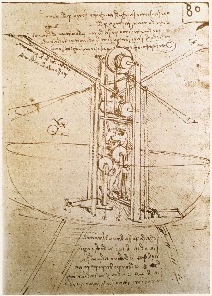 La obsesión de Leonardo da Vinci por volar 8 Dibujo histórico de una máquina voladora diseñada por Leonardo da Vinci