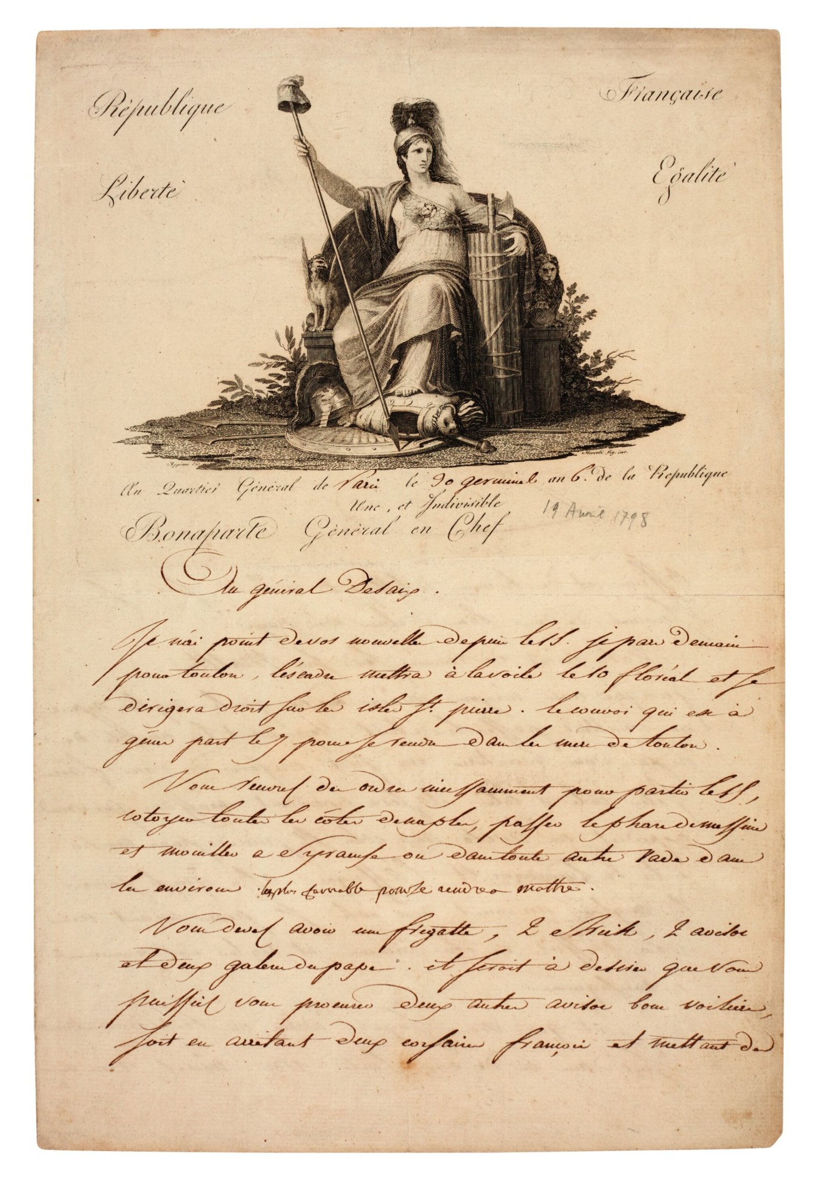 Napoleón Bonaparte: 10 cosas que probablemente no te contaron en clase 19 Carta manuscrita firmada por Napoleón Bonaparte y fechada el 19 de abril de 1798